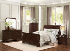 Traditional Louis Philippe Style Queen Bed Dark Cherry Finish Wooden Bedroom Furniture 1pc