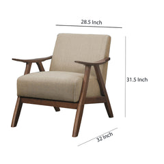 Fabric Upholstered Accent Chair with Curved Armrests, Light Brown