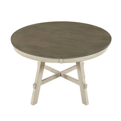 Contemporary Farmhouse Style Round Dining 5Pcs Set Table and 4x Side Chairs Wooden Furniture Antique White Gray Teal Finish