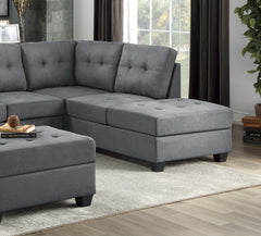 Modern Living Room 3-Piece Sectional Reversible Sofa Chaise Storage Ottoman Tufted Detail Dark Gray Microfiber Upholstered Drop-Down Cup-holder Solid Wood Frame Furniture