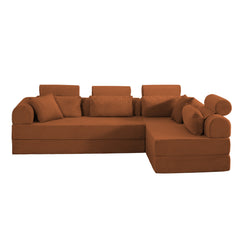 L shape Modular Sectional Sofa, Compressed Sectional Sofa Modern Minimalist Style Corduroy Couch,Unfold into a bed, Bedroom, Comfy Compressed Sofa Couch Space-Efficient Design(Orange)