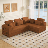 L shape Modular Sectional Sofa, Compressed Sectional Sofa Modern Minimalist Style Corduroy Couch,Unfold into a bed, Bedroom, Comfy Compressed Sofa Couch Space-Efficient Design(Orange)