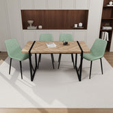 59" MDF light wood dining table and modern dining chair 4-piece set, medieval wooden kitchen dining table set, rectangular metal base, dining table and suede chair