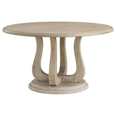 Verdugo White Washed Round Dining Table with Pedestal Base