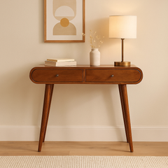 Solid Wood London Console Table, 2-Drawers, Chestnut, Brown