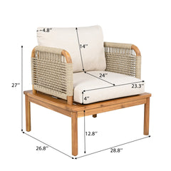 Outdoor Acacia Wood and Rope Club Chair with Cushions (Single)