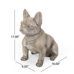DOG GARDEN SCULPTURE, Outdoor French Bulldog Garden Statue, Gray, No Assembly Required