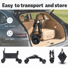 Fishing Cart Beach Cart Collapsible Wagon 9.85'' All-Terrain Wheels for Sand, Heavy Duty Garden Cart with Rod Holders,Umbrella Holder and Storage Pockets, 550lb Large Capacity, Black