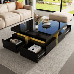 Modern Glossy Square Storage Coffee Table with 4 Drawers, 43.3", Black
