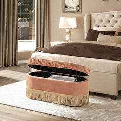 Serena 38" Oval Storage Bench Ottoman, Peach Orange Velvet