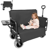 3-in-1 Collapsible Wagon Converts to Bench Convertible Folding Wagon Cart with Rear-Mounted Folding Tabletop, 500lbs Heavy-Duty, 180L Capacity for Camping, Beach, Garden, Fishing-Black