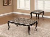Transitional Style 1x Coffee Table 1x End Table Marble Top Curved Detail Dark Walnut Primary Living Room 2pc Coffee Table Set