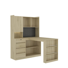 L Shaped Desk with Charger,Computer Desk with Drawers,Bookshelf,with LED Light,Modern Corner Desk,Home Office Desk,L-Shaped Study Table Writing Desk,Corner Gaming Computer Desk with Storage