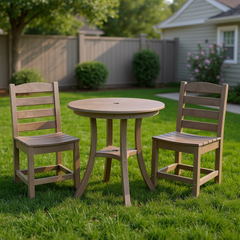 3-Piece Outdoor Dining Set – HDPE Round Patio Table and 2 Armless Chairs, Heavy-Duty and All-Weather, Great for Balcony or Lawnb Antique Dark Oak