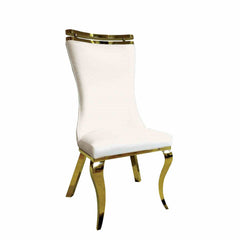 White Finish 2pc Side Chair Gold Legs Tiger Printed Upholstered Seat Dining Room