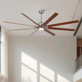 84" Oversized Large Brushed Nickel Black Walnut Solid Wood Ceiling Fan with Dimmable Led Light 8 Black Walnut Solid Wood Blades Remote Control Reversible DC Motor For Living Room Warehouse Villa