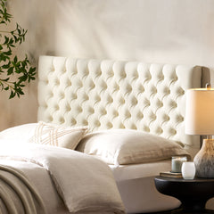 Tufted Upholstered Queen Size Bed Headboard in Modern Button Design, Adjustable Solid Wood Head Board, Solid Wood Head Board with Durable Metal Legs in Bedroom