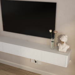 Floating TV Stand, Wall Mounted TV Shelf with Led Lights & Power Outlet,High Gloss TV Cabinet for White tv Stands for Living Room