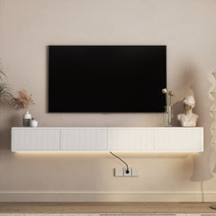 Floating TV Stand, Wall Mounted TV Shelf with Led Lights & Power Outlet,High Gloss TV Cabinet for White tv Stands for Living Room
