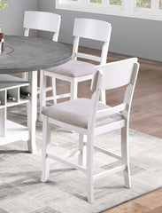 Classic 7pc Counter Height Dining Set Antique White Gray Table w Lazy Susan Built-in Leaf 6x High Chairs Kitchen Dining Room Storage Space Furniture