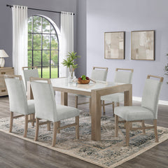 Louisa 7Pc 66" Rectangular White Faux Marble Top Dining Set in Light Oak Finish