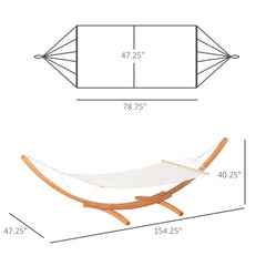 Outsunny Outdoor Hammock with Stand, Extra Large Heavy Duty Wooden Frame, No Tree Needed, 12.8' Indoor Outside Boho Style Nap Bed, Natural Cotton, White
