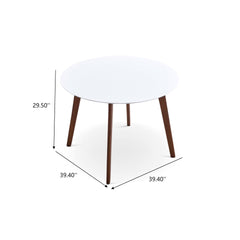 Minimalist Mid Century Modern White Top Dining Table with Solid Wood Legs and MDF Tabletop 39.4" for Kitchen, Dining Room, Dinette, Breakfast