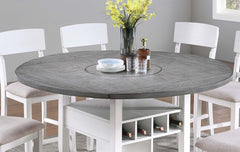 Dining Room Antique White / Gray 1pc Counter Height Table w Built in Lazy Suzan Storage Shelf Dining Table Bottom Functional Kitchen Table
