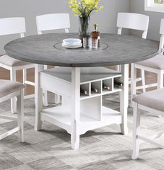 Dining Room Antique White / Gray 1pc Counter Height Table w Built in Lazy Suzan Storage Shelf Dining Table Bottom Functional Kitchen Table