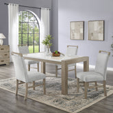 Tabitha 5Pc 66"W Rectangular White Faux Marble Top Dining Set in Light Oak Finish