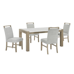 Tabitha 5Pc 66"W Rectangular White Faux Marble Top Dining Set in Light Oak Finish