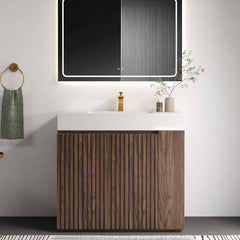GALAN 36F" Winston Walnut Bathroom Vanity with Sink, Large Storage Freestanding Bathroom Vanity for Modern Bathroom, One-Piece White Quartz Sink Basin without Drain and Faucet, KD