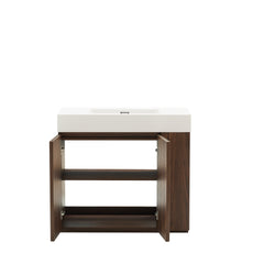 GALAN 36F" Winston Walnut Bathroom Vanity with Sink, Large Storage Freestanding Bathroom Vanity for Modern Bathroom, One-Piece White Quartz Sink Basin without Drain and Faucet, KD