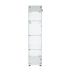 LED Strip Light Two Door Glass Cabinet Glass Display Cabinet with 4 Shelves, White