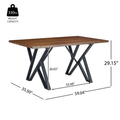 Indoor Dining Table With Metal Legs,Walnut