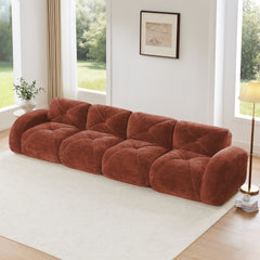 140''Soft Velvet Fabric,Boneless Sofa With Tufted,32D High Density Sponge,Ergonomic Design Bottom,No Assembly Required,Bottom Anti-Slip Design,For Living Rooms,Home Theater,Red Brown