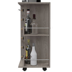 Bar Cart, Two External Shelves, Four Casters, Six Built-in Wine Rack, Single Door Cabinet -Light Gray