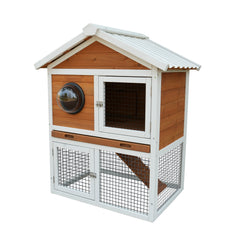 Rabbit Hutch Outdoor, Bunny Cage with Waterproof Roof, Removable Pull Out Tray, 2-tier Wooden Rabbit House for Small Animals, Rabbit Enclosure Suits for Guinea Pigs, Hamster,.Viewing Window Design
