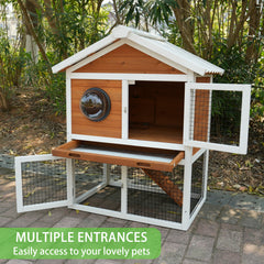 Rabbit Hutch Outdoor, Bunny Cage with Waterproof Roof, Removable Pull Out Tray, 2-tier Wooden Rabbit House for Small Animals, Rabbit Enclosure Suits for Guinea Pigs, Hamster,.Viewing Window Design