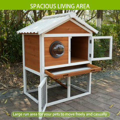 Rabbit Hutch Outdoor, Bunny Cage with Waterproof Roof, Removable Pull Out Tray, 2-tier Wooden Rabbit House for Small Animals, Rabbit Enclosure Suits for Guinea Pigs, Hamster,.Viewing Window Design