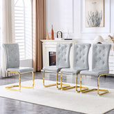Set of 4,Retro alligator skin Upholstered dining chairs,with Crystal buckle design and Faux Leather design,a touch of elegance and mystery to the dining area,Golden plated metal bent legs