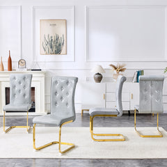 Set of 4,Retro alligator skin Upholstered dining chairs,with Crystal buckle design and Faux Leather design,a touch of elegance and mystery to the dining area,Golden plated metal bent legs