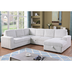 122 Inch Pull Out Couch, Rabbit plush Fabric Sofa Bed Ports & Comfy Upholstered, Oversized U Shape Sectional Sleeper Sofa Bed with Storage Chaise,GRAYISH WHITE