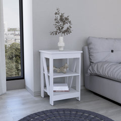3-Tier End Table/Nightstand, Side Table for Small Space, White