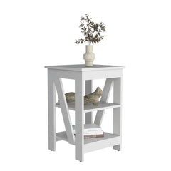 3-Tier End Table/Nightstand, Side Table for Small Space, White