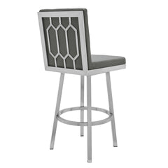 Corvin 30" Swivel Modern Metal and Gray Faux Leather Bar and Counter Stool
