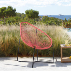 Lirren Indoor Outdoor Steel Papasan Lounge Chair with Brick Red Rope