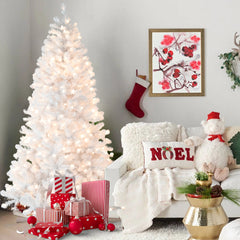 9FT Pre-Lit White Christmas Tree with Memory Wire – 650 Warm Incandescent Lights, 1930 Tips, Automatic Unfolding Design, Stable Metal Stand, PVC Artificial Holiday Tree
