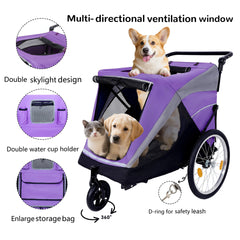 2-in-1 Bike Trailer & Push Cart for Pets - Detachable Bike Hitch & Push Handle Included - Quick Release Wheel, Internal Leash, Dual Cup Pockets and Underneath Storage Bag, Holds Pets Up to 100 lbs