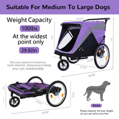 2-in-1 Bike Trailer & Push Cart for Pets - Detachable Bike Hitch & Push Handle Included - Quick Release Wheel, Internal Leash, Dual Cup Pockets and Underneath Storage Bag, Holds Pets Up to 100 lbs